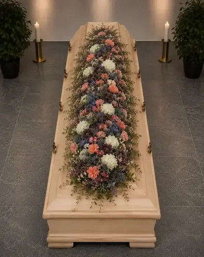 Sargbukett Altair - Weiß, Apricot